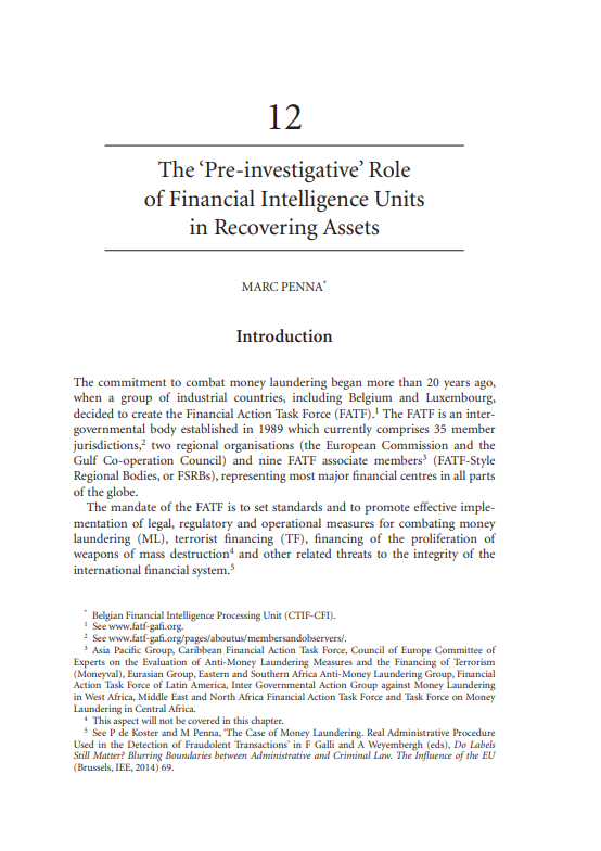 The 'Pre-investigative' Role of Financial Intelligence Units in Recovering Assets
