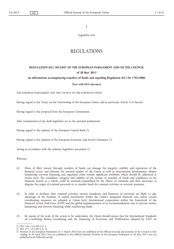Regulation (EU) 2015/847