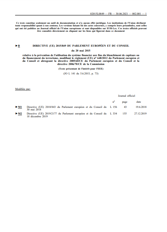 Consolidation Directive (UE) 2015/849